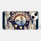 Vintage Celestial Halve Zon & Maan Blauw Geel Case-Mate iPhone Case (Achterkant (horizontaal))