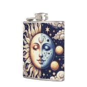 Vintage Celestial Halve Zon & Maan Blauw Geel Heupfles (Links)