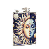 Vintage Celestial Halve Zon & Maan Blauw Geel Heupfles (Rechts)
