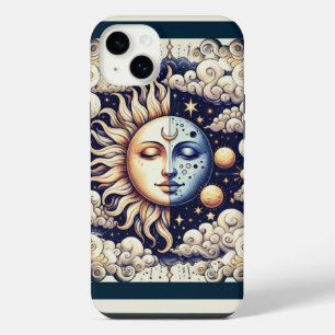 Vintage Celestial Halve Zon & Maan Blauw Geel