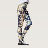 Vintage Celestial Halve Zon & Maan Blauw Geel Leggings (Rechts)