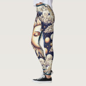 Vintage Celestial Halve Zon & Maan Blauw Geel Leggings (Links)