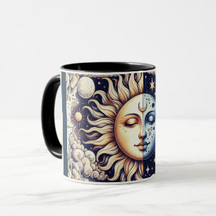 Vintage Celestial Halve Zon & Maan Blauw Geel Mok