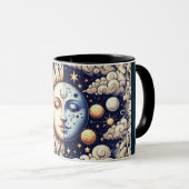 Vintage Celestial Halve Zon & Maan Blauw Geel Mok (Voorkant rechts)