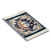 Vintage Celestial Halve Zon & Maan Blauw Geel Notitieboek (Rechterzijde)