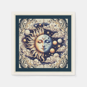 Vintage Celestial Halve Zon & Maan Blauw Geel Servet
