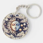 Vintage Celestial Halve Zon & Maan Blauw Geel Sleutelhanger (Achterkant)