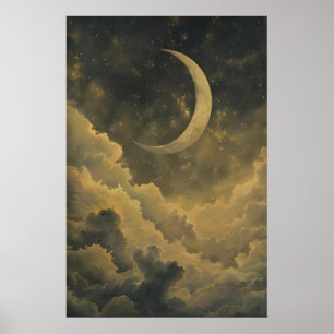 Vintage Celestial Maan Kunst Printbare, Mystieke M Poster