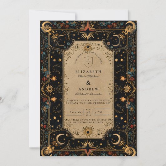 Vintage Celestial Renaissance Wedding Kaart (Voorkant)