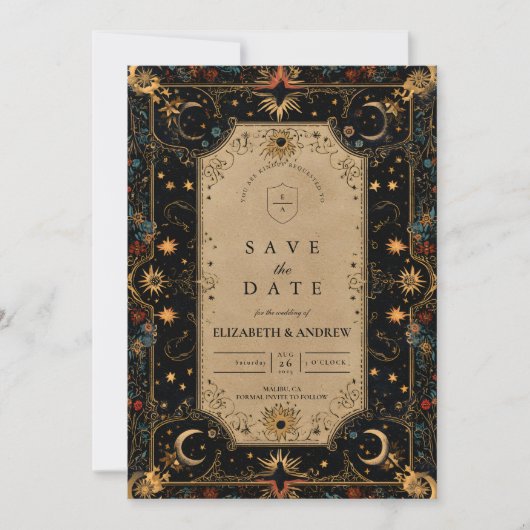 Vintage Celestial Renaissance Wedding Save The Date (Voorkant)