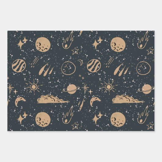 Vintage Celestial Space Pattern Inpakpapier Vel (Voorkant 2)