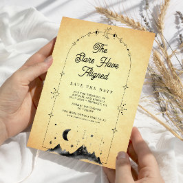 Vintage Celestial Stars Halvemaan Bruiloft Save The Date