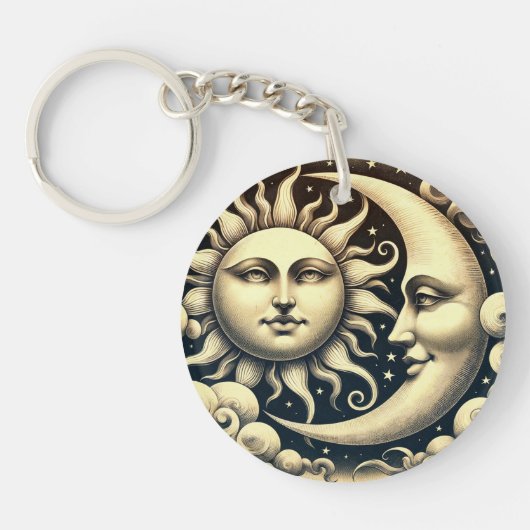 Vintage Celestial Sun & Maan  Sleutelhanger (Voorkant)