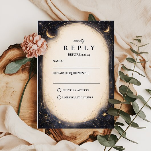 Vintage Celestial Wedding RSVP Kaartje