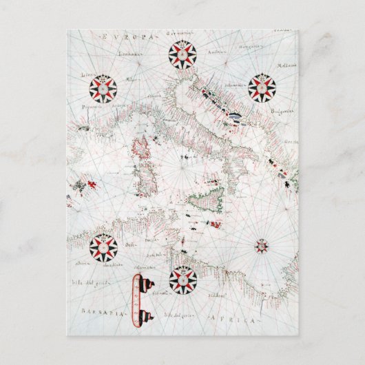 Vintage Central Mediterranean Italy Map Briefkaart (Voorkant)
