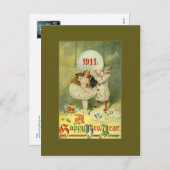 Vintage Century New Year Feestdagenkaart (Voorkant / Achterkant)