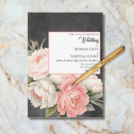 Vintage Chalkboard Boho Floral Rose Wedding Kaart