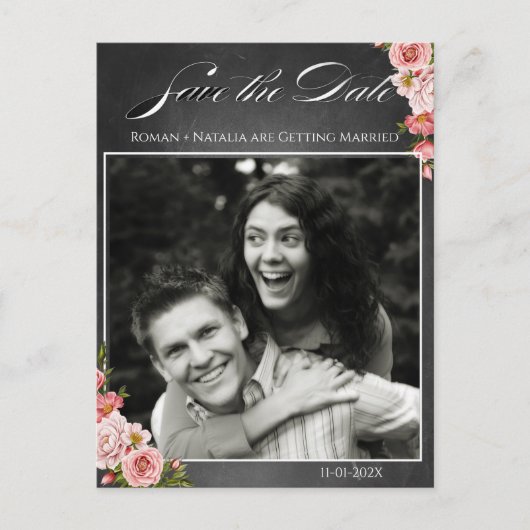 Vintage Chalkboard Boho Floral wedding  Briefkaart (Voorkant)