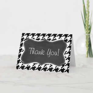 Vintage Chalkboard look; Black & White Houndstooth Bedankkaart
