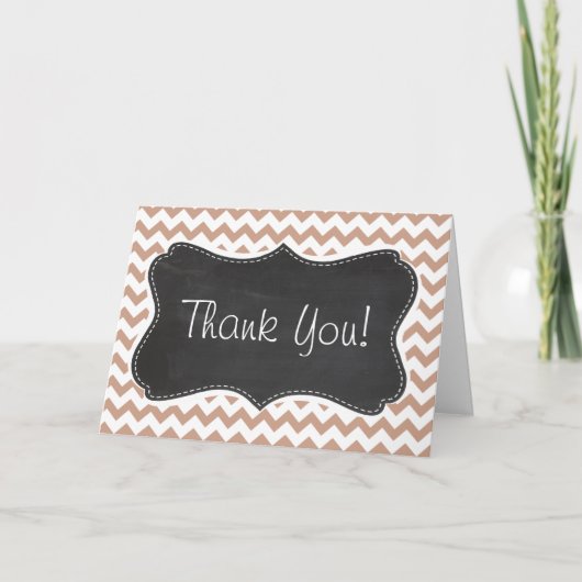 Vintage Chalkboard look; Brown Chevron Pattern Bedankkaart (Voorkant)