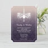 Vintage Chandelier Elegant Paars Wedding Kaart (Staand voorkant)