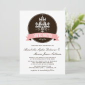 Vintage Chandelier Pink en Brown Wedding Invitati Kaart (Staand voorkant)