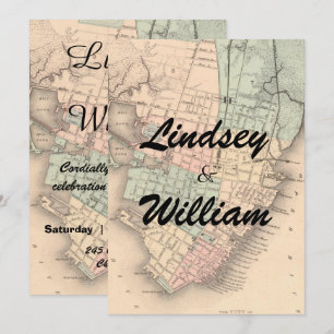 Vintage Charleston SC Map Wedding Uitnodiging