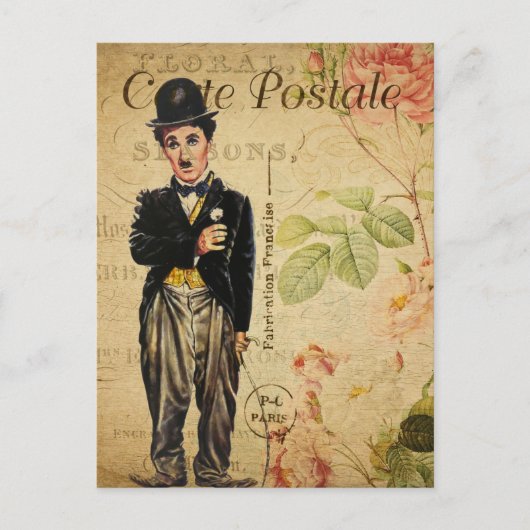 Vintage Charlie Chaplain French Carte Postale Briefkaart (Voorkant)