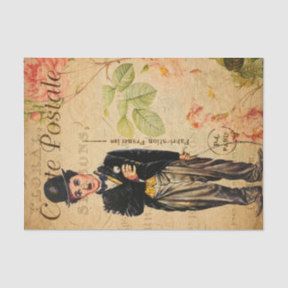 Vintage Charlie Chaplain French Carte Postale Tissuepapier