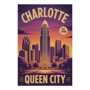 Vintage Charlotte North Carolina Queen City Retro Perfect Poster
