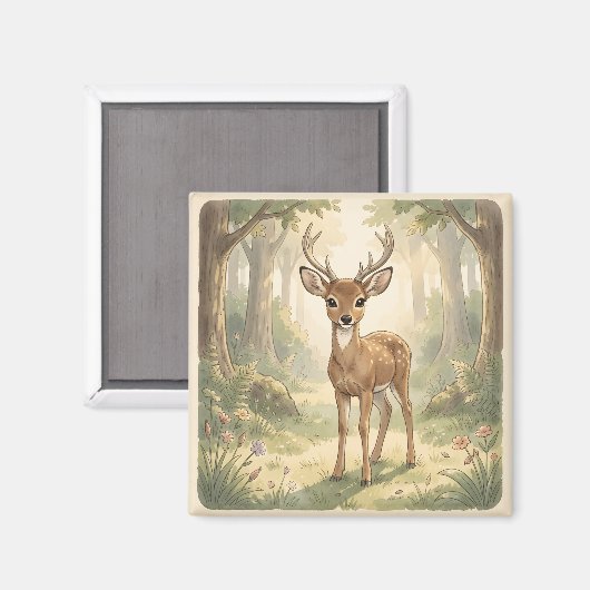 Vintage charmante herten in het bos magneet (Voorkant / Achterkant)