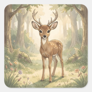 Vintage charmante herten in het bos vierkante sticker