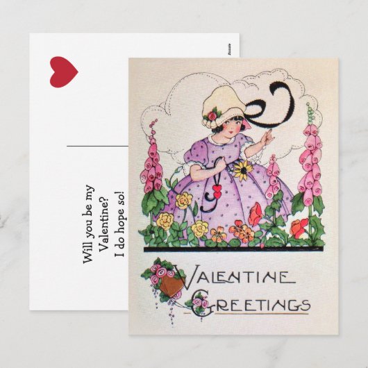 Vintage charmante valentijn feestdagenkaart (Voorkant / Achterkant)