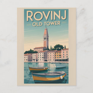 Vintage Charme: Oude Toren van Rovinj Ansichtkaart Briefkaart