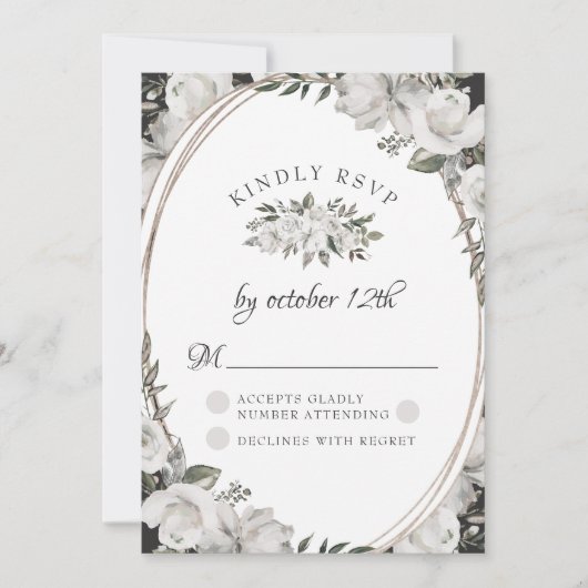 Vintage Cherish Witte Bloem Bruiloft RSVP Kaart (Voorkant)