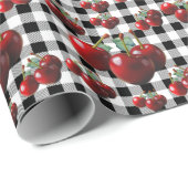 Vintage Cherries black white gingham Cadeaupapier (Rol Hoek)