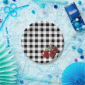 Vintage Cherries black white gingham Papieren Bordje (Feest)