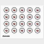 Vintage Cherries black white gingham Ronde Sticker (Vel)