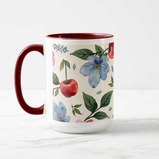 Vintage Cherry and Floral Coffee Mug Mok (Links)