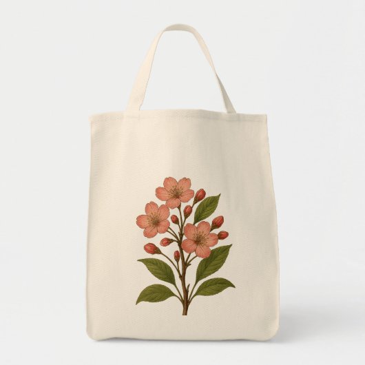 Vintage Cherry Blossom Botanical Tote - Reusable Tote Bag (Voorkant)