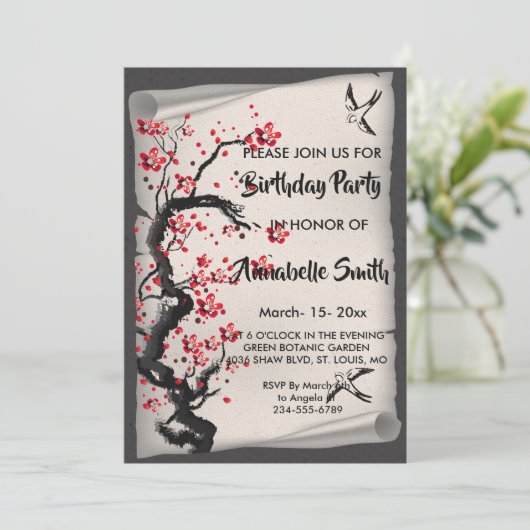 Vintage Cherry Blossom Kaart (Staand voorkant)