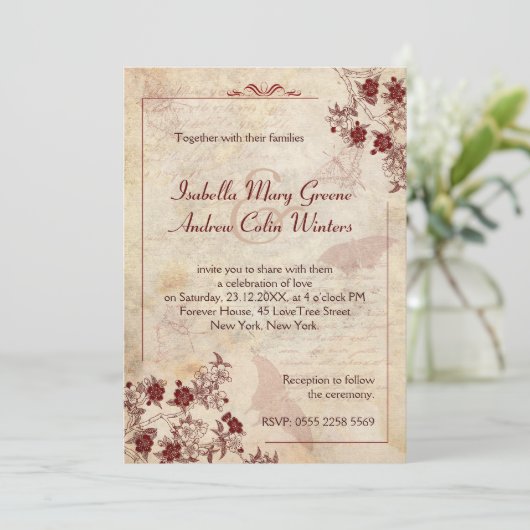 Vintage Cherry Blossom Kaart (Staand voorkant)