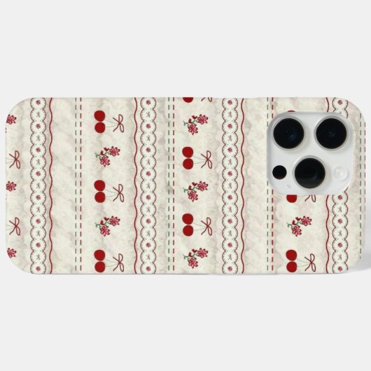 Vintage Cherry Lace Pattern iPhone Case  (Achterkant (horizontaal))