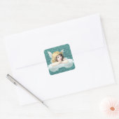 Vintage cherub angel on a cloud vierkante sticker (Envelop)