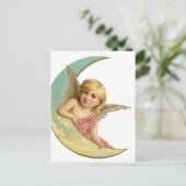 Vintage Cherub en Cresent Moon Briefkaart (Staand voorkant)