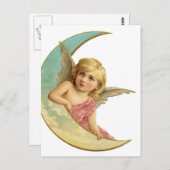 Vintage Cherub en Cresent Moon Briefkaart (Voorkant / Achterkant)