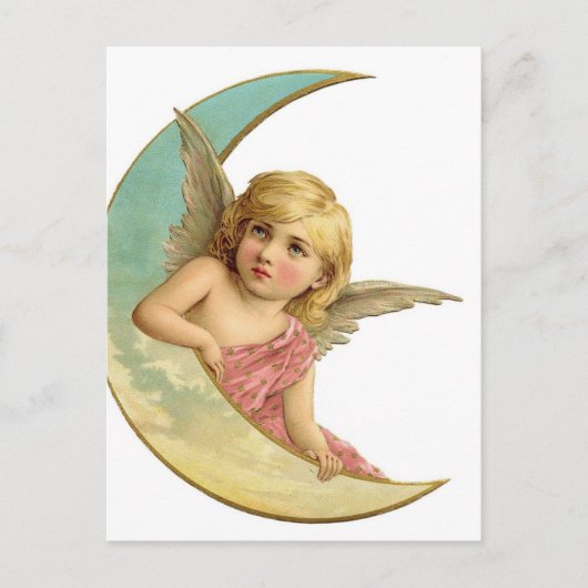 Vintage Cherub en Cresent Moon Briefkaart (Voorkant)