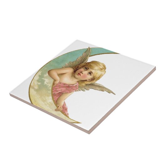 Vintage Cherub en Cresent Moon Tegeltje (Zijkant)