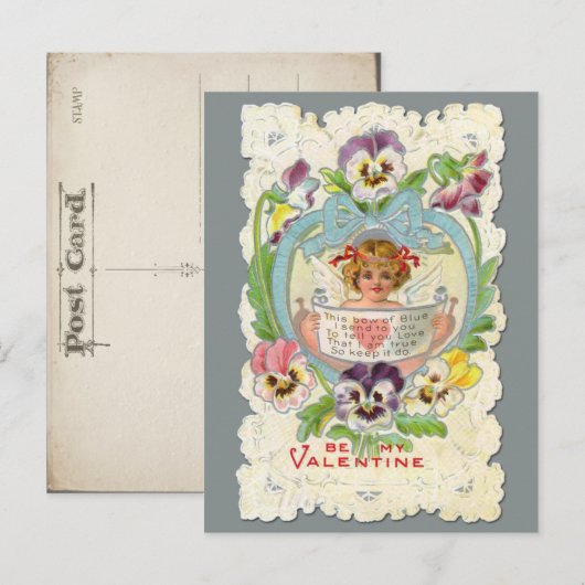Vintage Cherub en Pansies Valentijn Briefkaart (Voorkant / Achterkant)