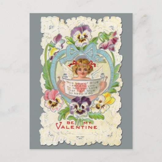 Vintage Cherub en Pansies Valentijn Briefkaart (Voorkant)